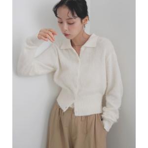 カーディガン シャギーポロニットカーディガン レディース