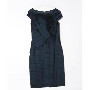 「Tadashi Shoji  」 ボーダー柄半袖ワンピース 8 ネイビー レディース