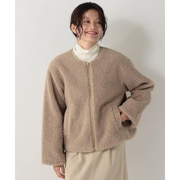 コート アウター ボアノーカラージャケット レディース