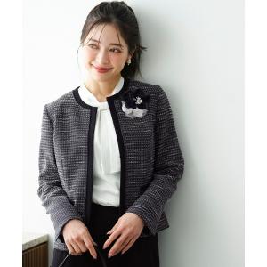 ジャケット ノーカラージャケット リップルボーダーストレッチ ジャケット レディース