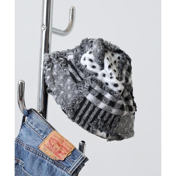 帽子 ハット チェック柄パッチワーク風切替バケットハット レディース