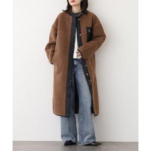 nハリウッド　ボアロングコート　リバーシブル ノーカラーコート コート 「軽量＆あったか」ジャケット/リバーシブル