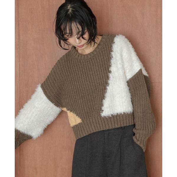 ニット セーター 異素材MIXデザインニットトップス レディース