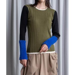ニット セーター 配色シャギーニット レディース