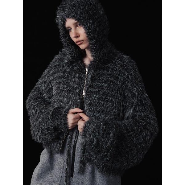 ニット セーター FUR KNIT ZIP HOODIE レディース