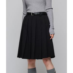 スカート プリーツミディスカート/ミディアム丈/オフィスカジュアル/ベルト付き