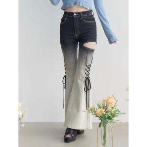 ジーンズ デニム デニムパンツ サイドレースアップカットアウトデニムパンツ レディース