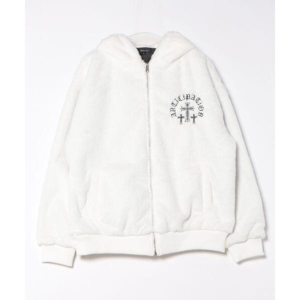 ブルゾン アウター オールドイングリッシュ ロゴ クロス 刺繍 フェイクファー フード ブルゾン ジ...