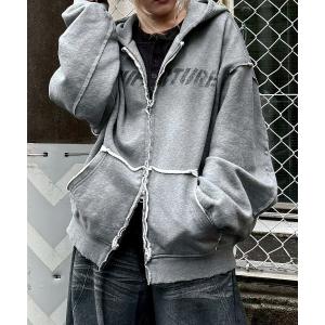 パーカー 「Never mind the XU」damage oversized zip up hoodie / 「ネバーマインド ザ エックスユー」