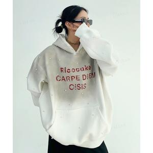 パーカー 韓国ファッション Ricecakeパールスタッズグラデーションデザインフーディー レディース メンズ