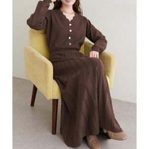 ワンピース スカラッププリーツニットワンピース