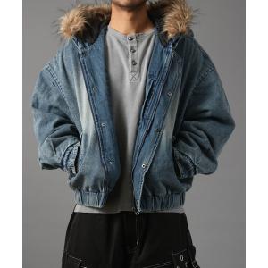 デニムジャケット gジャン 「NYS」ショート丈フードファーデニムジャケット ボンバージャケット ボマージャケット ブルゾン ユニセックス メンズ レ