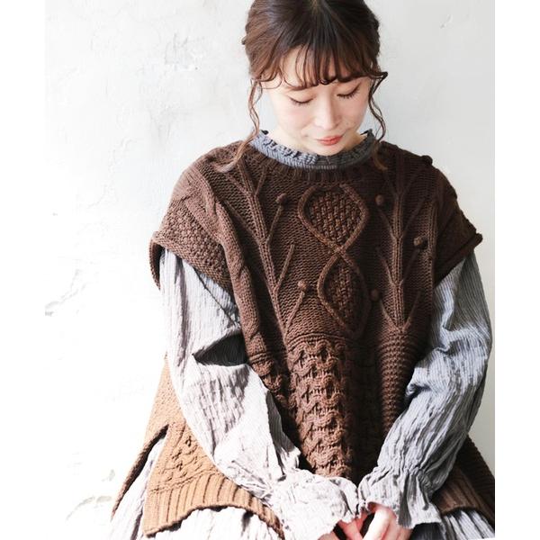 ベスト ジレ 樫の木のニットベスト レディース