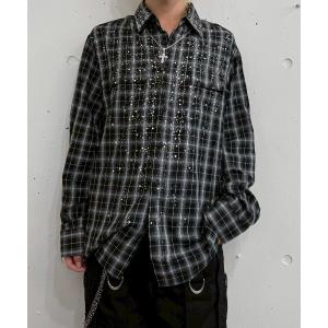 シャツ 「Never mind the XU」rhinestone check shirt / 「ネバーマインド ザ エックスユー」ラインストーンチェ