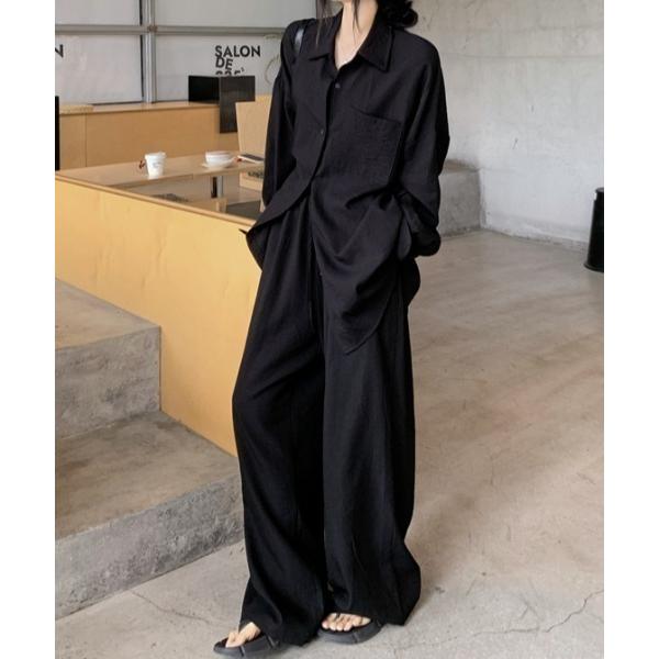 セットアップ リラックスシャツリボンスラックスセットアップ レディース