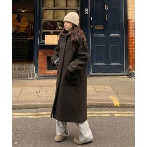 ステンカラーコート コート メルトンコートフード付きシングルブレスト レディース