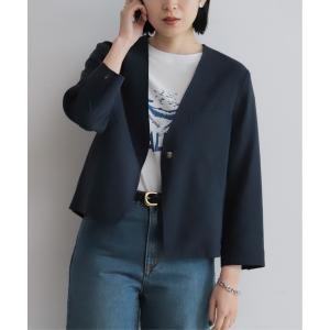 ジャケット ノーカラージャケット リヨセルポリ麻　ショートジャケット レディース