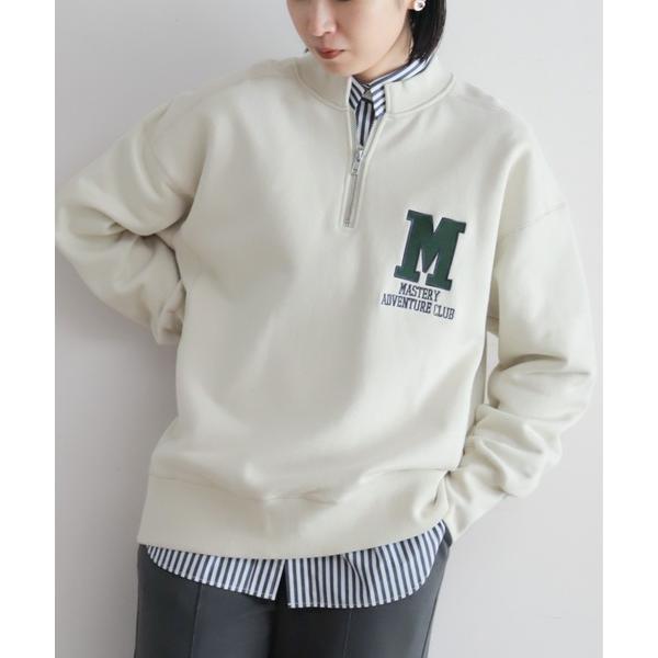 トレーナー スウェット Mロゴ刺繍裏毛　ハーフZIP P/O レディース