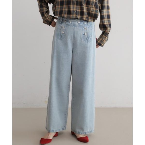 ワイドパンツ パンツ コットンデニム　セーラーパンツ レディース