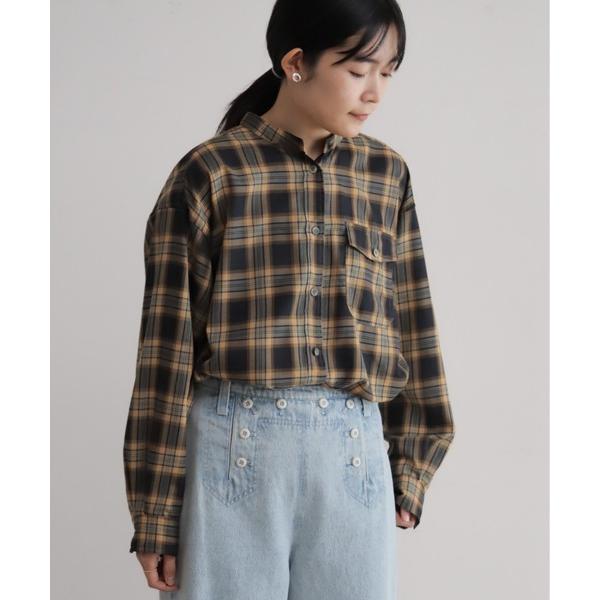 ブラウス シャツ ポリエステルツイルチェック　ショートシャツ レディース