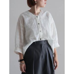 ブラウス シャツ 「予約」綿ナイロンシアーチェック　V開きブラウス レディース