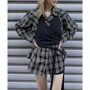アンサンブル Oversized check shirt ＆ Wrap vest「JD」