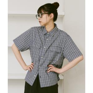「flaner」 半袖シャツ MEDIUM ブルー レディース