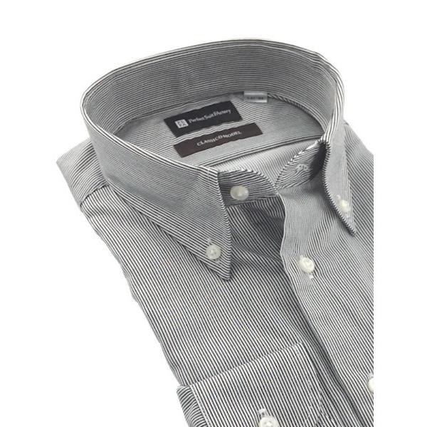 フォーマル シャツ 「ノンアイロン」長袖ワイシャツ「クラシコ」BLACK TRAD　先染めストライプ...