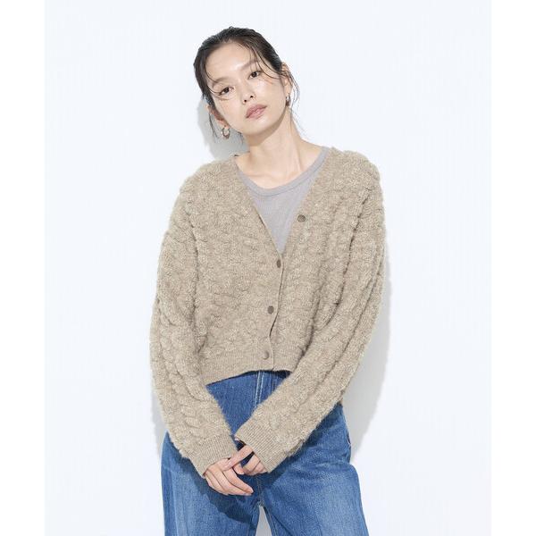 カーディガン パイル編み  Vネックカーディガン レディース