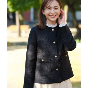 ジャケット ノーカラージャケット ノーカラーフリンジツイード ジャケット レディース