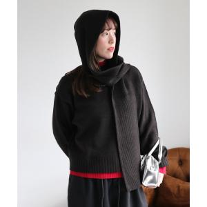 ニット セーター フードマフラー付きニットプルオーバー レディース