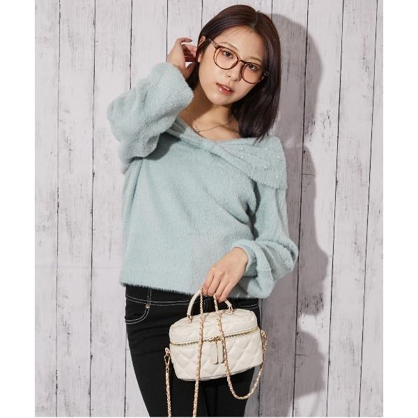 ニット セーター 「パール×リボンデザイン」レディース フェザーニット プルオーバー フェミニン 秋...