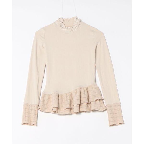 tシャツ 異素材ドッキング　ハイネックトップス レディース