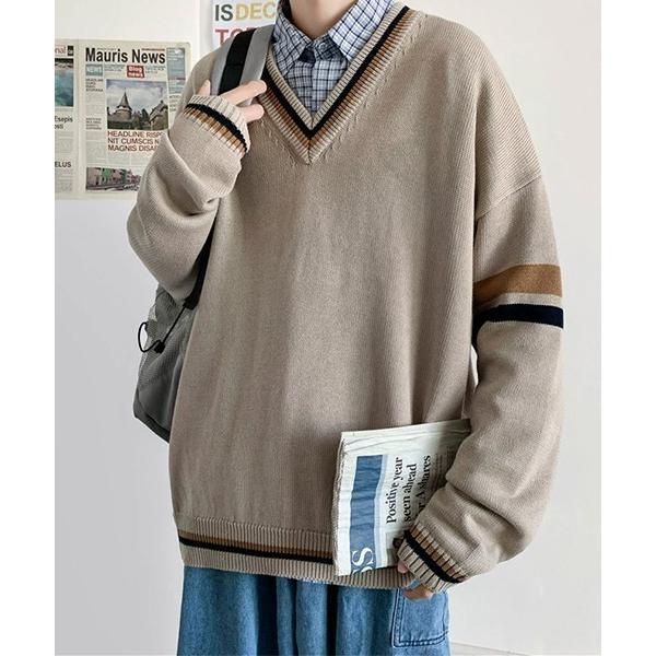 セーター ニット 入学式 Vネックラインスクールニットセーター メンズ レディース