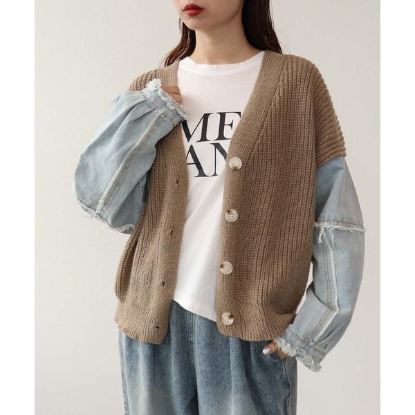 カーディガン デニムコンビニットカーディガン レディース