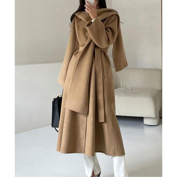 トレンチコート コート ショール付きウールタッチベルトロングコート レディース