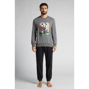 パジャマ コットン パンダプリント ロングパジャマ メンズ