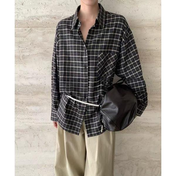 ブラウス シャツ チェック柄 前開き 長袖 ボタン シャツ レディース