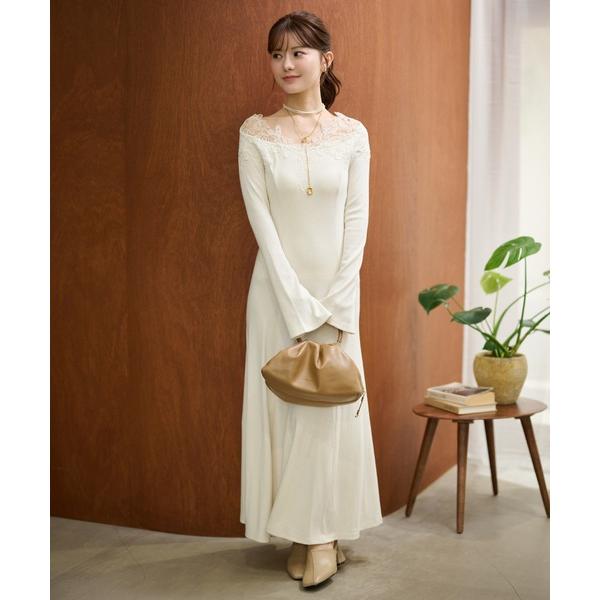 ワンピース crochet lace lib long dress /クロシェレースリブロングドレス