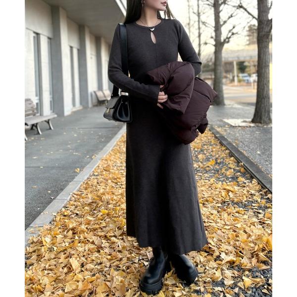 ワンピース 2way open cut waffle long dress /2wayオープンカット...