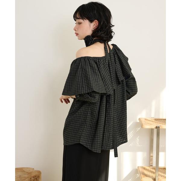 ブラウス シャツ check ruffle frill choker blouse /チェックラッフ...