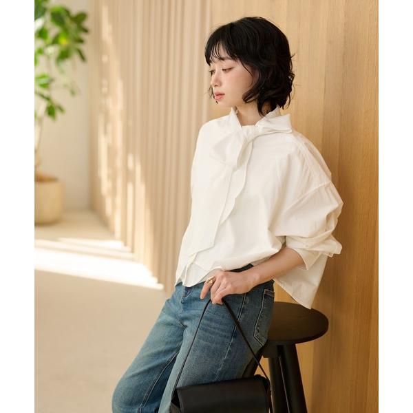 ブラウス シャツ cotton cropped tie blouse /コットンリボンクロップドタイ...