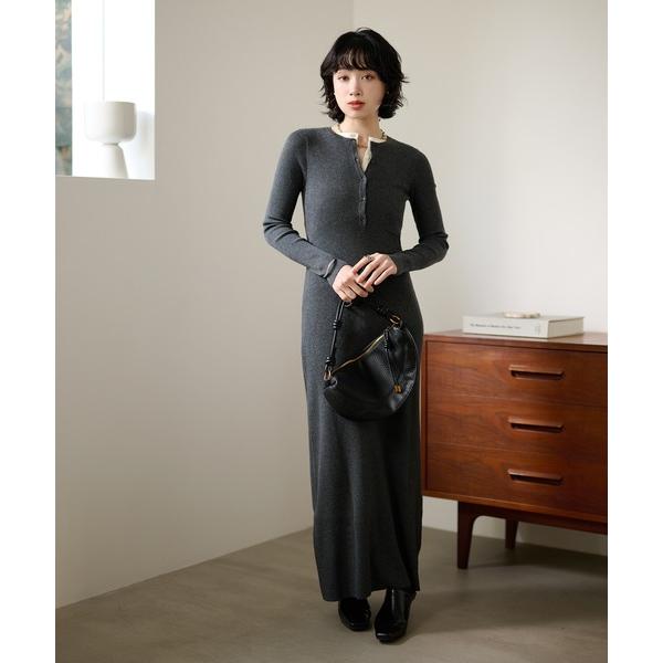 ワンピース henry neck layered long knit dress /ヘンリーネックレ...