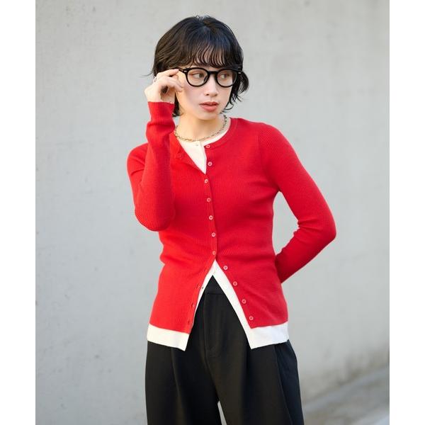 カーディガン bicolor layered knit cardigan /配色レイヤード長袖ニット...