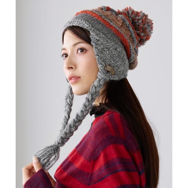 ニット帽 ニットキャップ ニット帽ポンポン耳当て付き レディース