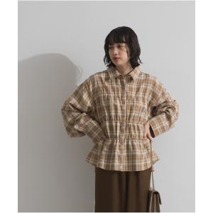 ブラウス シャツ チェックウエストシャーリングシャツ レディース