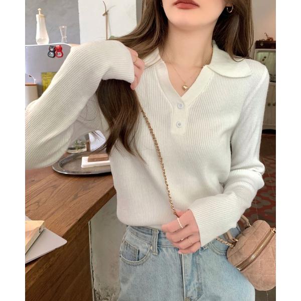 ニット セーター 襟付きリブニットプルオーバー レディース