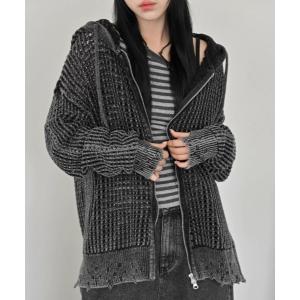 パーカー A'GEM/9 × .kom 「A'gem/エージェム」ピグメント網ジップアップフーディー レディース メンズ