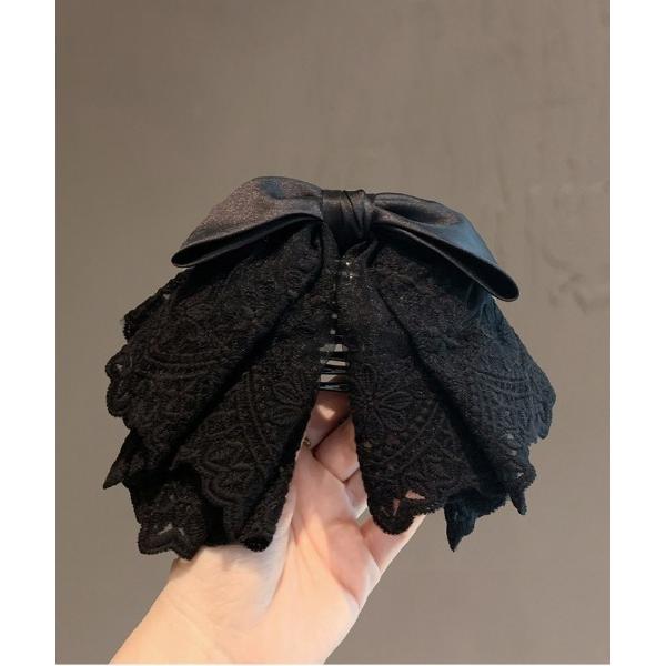 ヘアクリップ レース生地　サテンリボン　ヘアクリップ