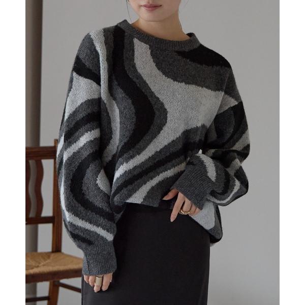 ニット セーター マーブル柄クルーネックニット レディース